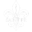 Logo of Saint PR featuring a white fleur-de-lis on a black background, symbolizing elegance and professionalism.